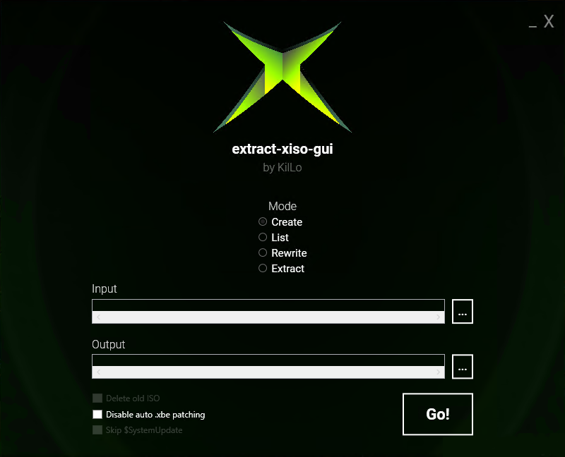 Interface de extraxt-xiso-gui